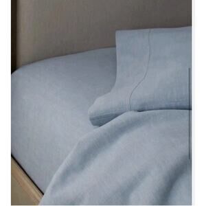 New Ralph Lauren Queen Flat Sheet Workshirt Chambray Blue Country Old Money Fall